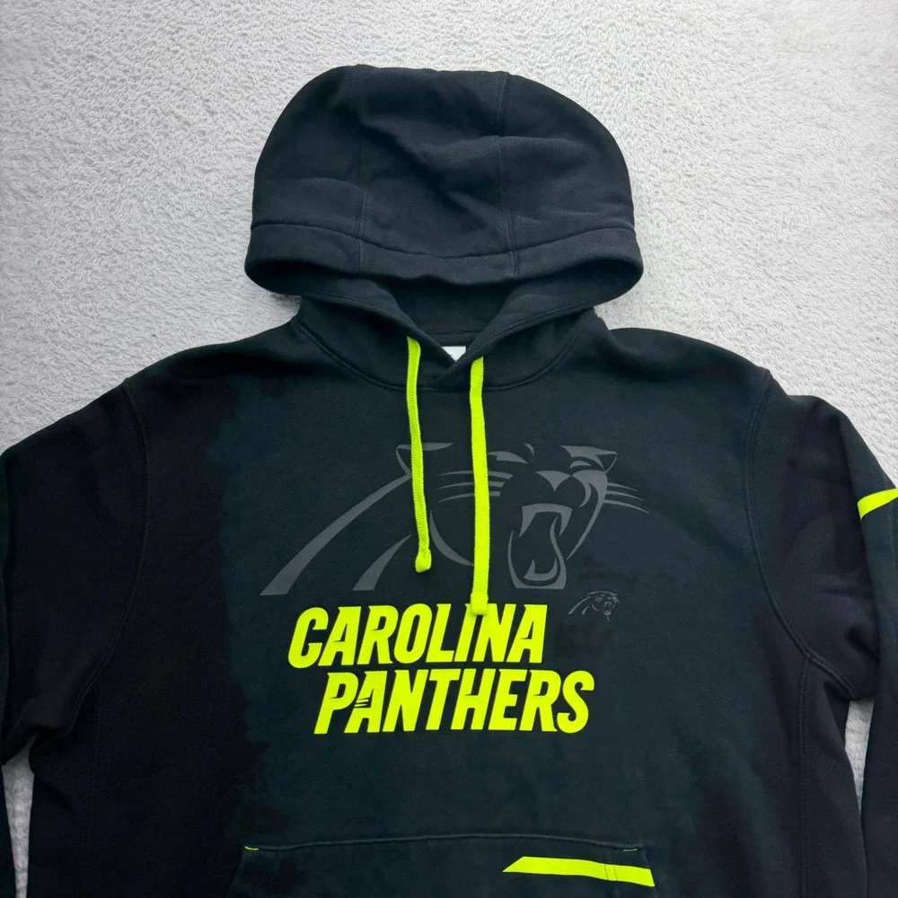 Nike Mens Carolina Panthers Hoodie Black Neon Yellow Graphic Pullover Medium